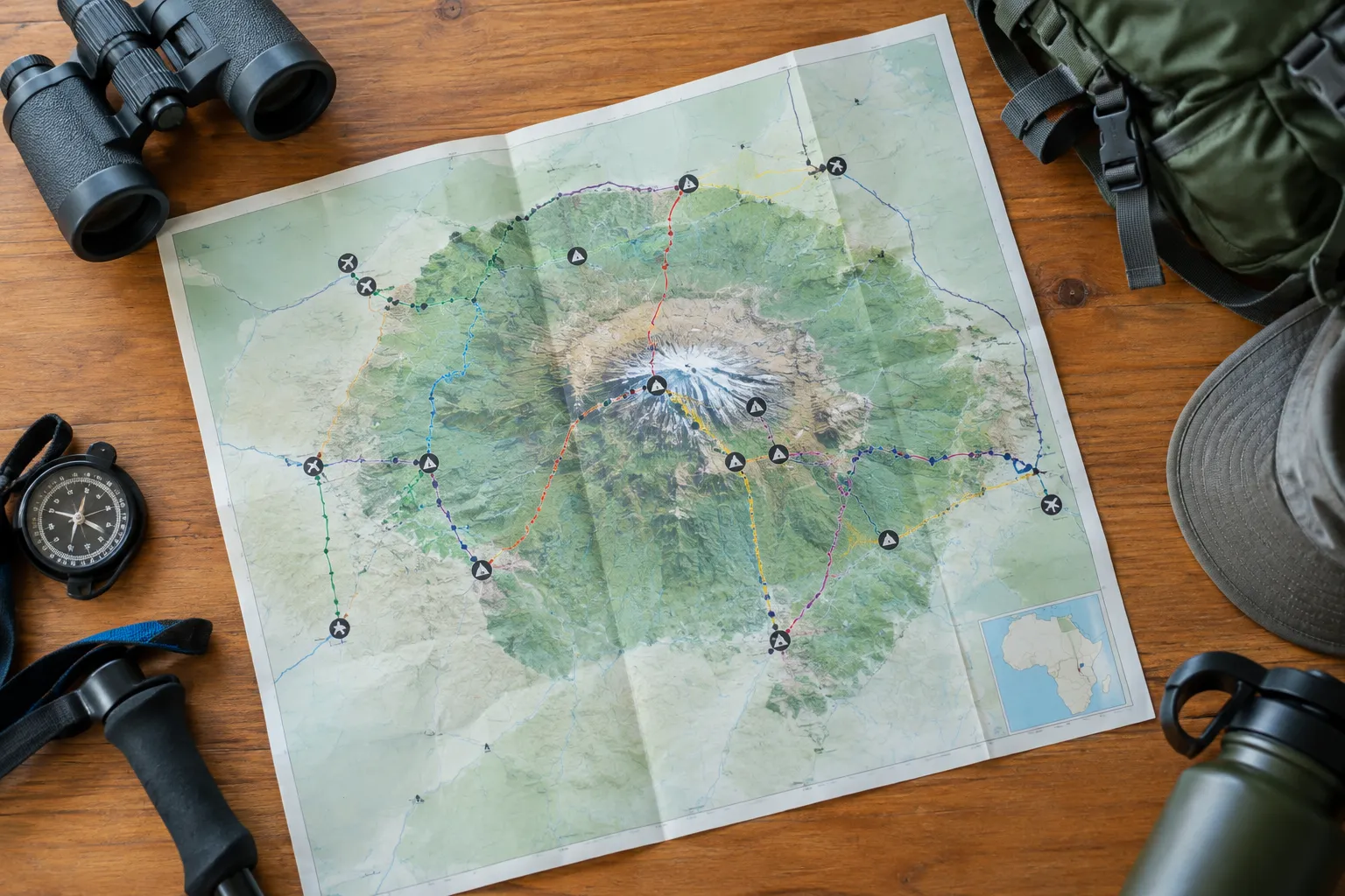 How to read a Kilimanjaro route map with airports and trailheads