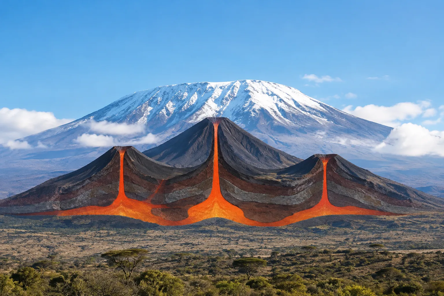 How Kilimanjaro’s three volcanic peaks formed